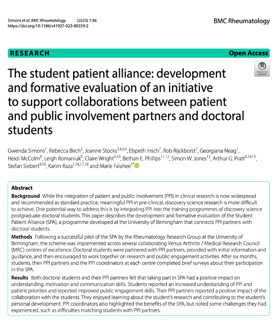 The student patient alliance: development and formative evaluation of an initiative to support collaborations between patient and public involvement partners and doctoral students