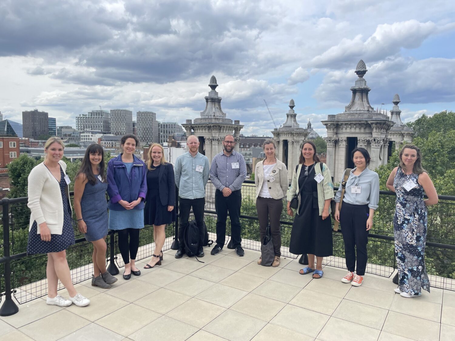 Members of University of Nottingham's Policy Impact Accelerator/ Pathway Program cohorts at the rooftop overlooking London skyline