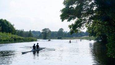 Rowers rowing on the river
